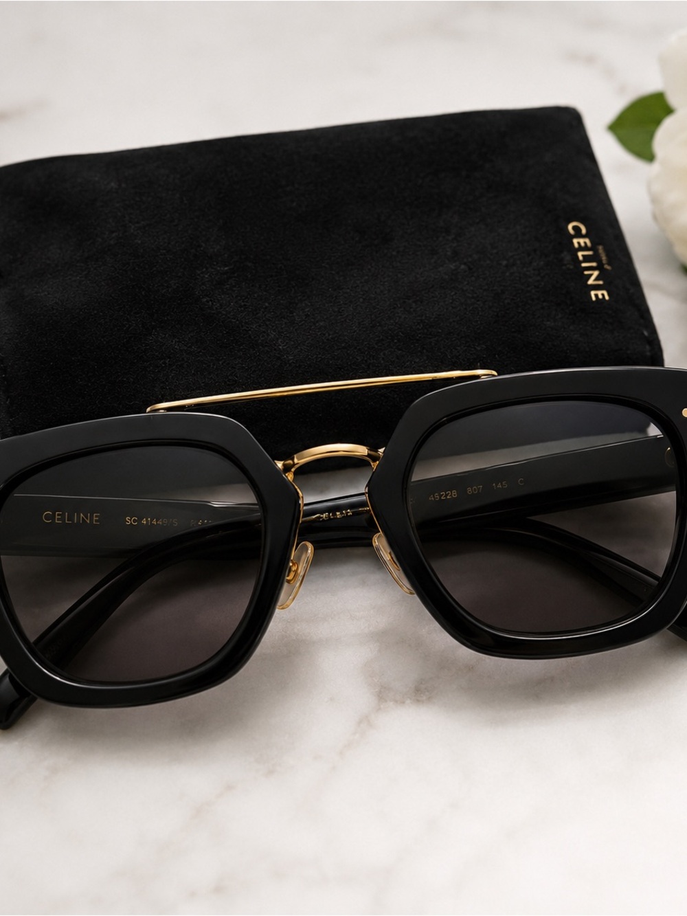 Celine Black Sunglasses with Gold Double Bridge